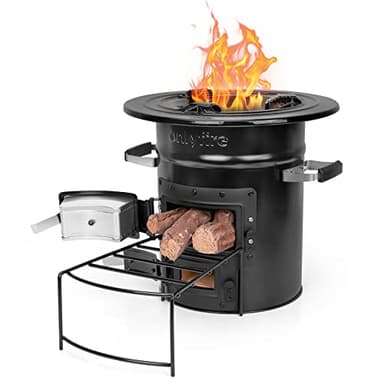 Onlyfire Camping Rocket Stove Outdoor Portable Wood Burning Camp Stove with High Fuel Efficiency, Real Campfire Stove for Outside Bonfire, Patio & Backyard Cooking, 12.7 x 12.7 x 11.4 Inch