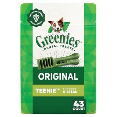 Greenies Veterinarian-Recommended Adult Natural Dental Dog Treats Teenie Size, Dog Dental Chews, Original Flavor, 12 oz. Pack, 43 Count
