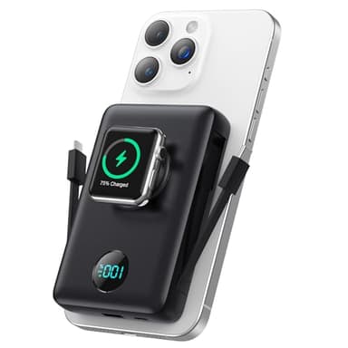 Magnetic Portable Charger for MagSafe with Built-in Cable, iWatch Charger,10800mAh Wireless Power Bank Travel Essentials,25W PD Fast Charging Battery Pack for iPhone 17/16/15/14/13 Series,Apple Watch