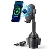 APPS2Car Car Cup Phone Holder Wireless Charger with QC 3.0 Adapter, 15 Watt Qi Fast Charging, Compatible with iPhone 11/12/13/14/15/16/Pro/Max/Plus and Universal All Models Phone Holder