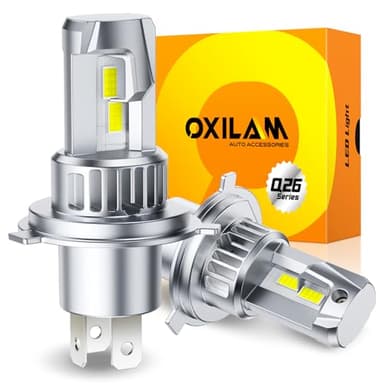 OXILAM H4 9003 Light Bulb, 20000LM 600% Brighter, 6500K Cool White, Mini 1:1 Size Design, Canbus Error Plug-and-Play H4 9003 HB2 Light Bulb, Pack of 2