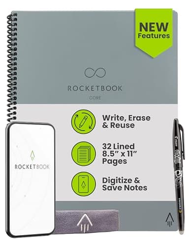 Rocketbook Core Reusable Smart Notebook, Letter Size 8.5x11, Gray