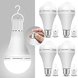 Neporal 4 Pack Emergency-Rechargeable-Light-Bulb, Stay Lights Up When Power Failure, 1200mAh 15W 80W Equivalent LED Light Bulbs for Home, Camping, Tent (E27, with Hook) (Daylight)