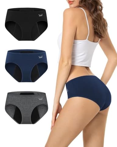 TANSTC Period Underwear Women Heavy Flow Leakproof Cotton Postpartum Teens Sports Black Blue Grey XL