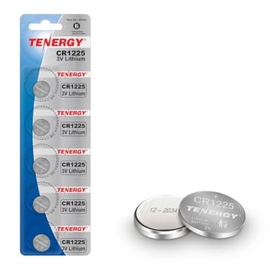 Tenergy 3 Volt Battery CR1225, Button Cell Batteries, Ideal for Thermometers, Key Fobs, Laser Pointers, Medical Devices, Calculators, and More, 5 Count