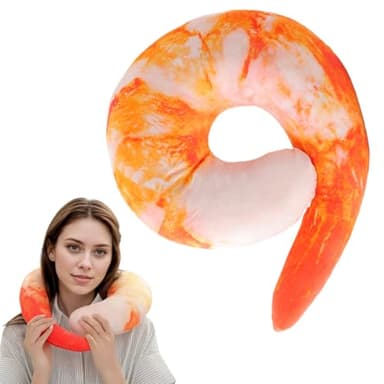 Ckuakiwu Shrimp Pillow 16x12 Inch Shelled Shrimp Neck Pillow U-Shaped Plush Cotton Stuffed Realistic & Funny Neck for Sleeping, Travel, Office, Food Pillows
