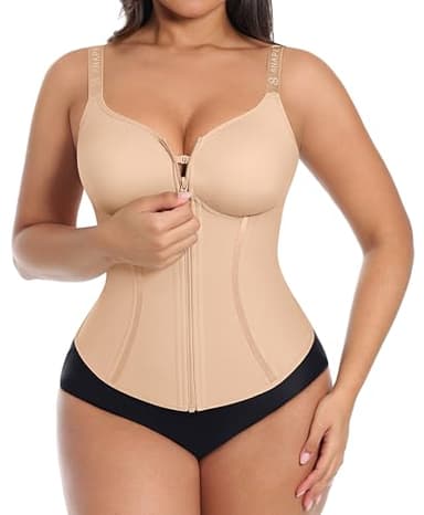 SHAPELLX Waist Trainer for Women Belly Fat Shapewear for Women Tummy Control Waist Cincher Corset Faja Body Shaper with Adjustable Straps Beige