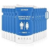 Disposable Urine Bags - 12 PCS Portable Pee Bags for Travel for Women Men, 750ML Emergency Vomit Bags Disposable Urinals, Unisex Urinal Bag for Camping, Traffic Jams, Pregnant, Patient, Kids