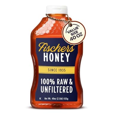 Fischer's 100% Pure, Raw & Unfiltered Honey, 40 oz – All-Natural Sweetener – Rich Flavor Profile, Packed with Nutrients