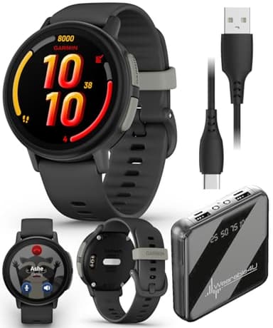 Garmin Bounce 2 Kids Smartwatch with LTE – Two-Way Calling, Text Messaging, Real-Time GPS Tracking, Swim-Friendly AMOLED Display, Music, Slate Gray w/Wearable4U PowerBank Bundle