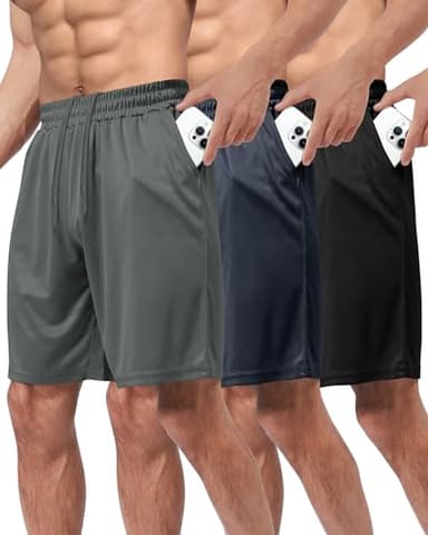 BOOJO 3 Pack Gym Basketball Mens Shorts - Quick Dry Black Workout Athletic Shorts with Pockets for Casual Running (S-6XL)
