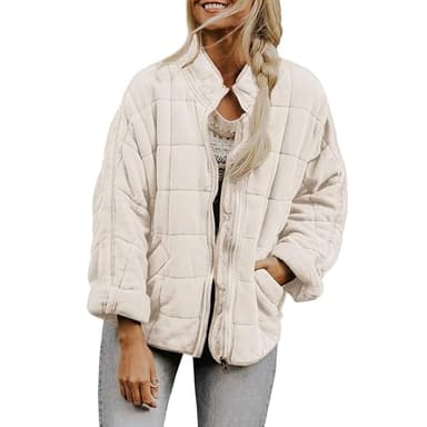 Free People Dup Es,Free People Inspired Clothes Dupe Quilted Jackets for Women Puffer Lightweight Zip Up Winter Coats Womens Packable Oversized Plus Size Jacket White