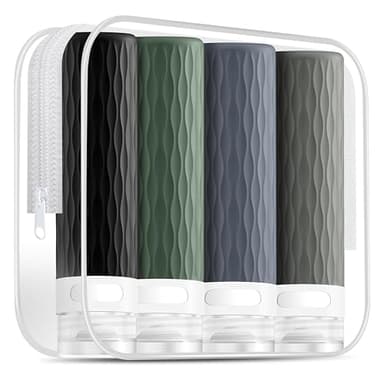 YEALIFE Travel Bottles for Toiletries, TSA Approved 3.4oz Travel Size Containers, BPA Free Leak Proof Silicone Traveling Bottles, Refillable Travel Essentials Kits for Shampoo Conditioner(4 Pack)-A