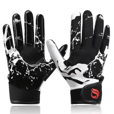 Goporoy Youth Football Gloves for Kids Excellent Grip Football Receiver Gloves, ICY Black Youth XS/S