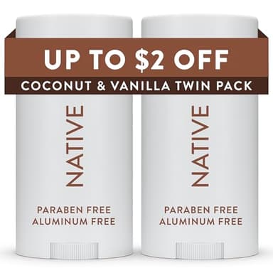 Native Deodorant Contains Naturally Derived Ingredients, 72 Hour Odor Control, Deodorant for Women and Men, Aluminum Free, Coconut & Vanilla 2.3 oz (Pack of 2)
