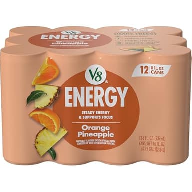 V8 Energy Orange Pineapple Energy Drink, 8 fl oz Can (12 Pack)