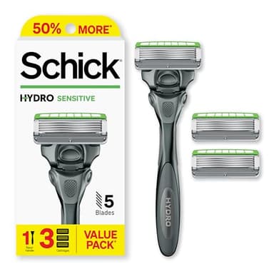 Schick Hydro Sensitive Razor, 1 Razor Handle and 3 Cartridges | Razors for Men Sensitive Skin, 1 Handle with 3 Razor Blades Refills