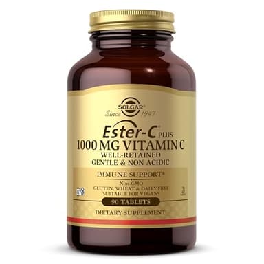Solgar Ester-C Plus 1000 mg Vitamin C (Ascorbate Complex), 90 Tablets - Gentle On The Stomach & Non Acidic - Antioxidant & Immune System Support - Non GMO, Vegan, Gluten-Free, Kosher - 90 Servings