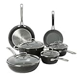 Sur La Table Kitchen Essentials 10 Piece PFA Free Titanium Ceramic Nonstick Interior Forged Aluminum Cookware Pots and Pans Set - Black - Induction Compatible