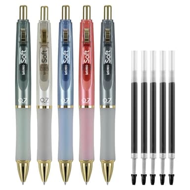 Lekreo Soft Gel Ink Pens for Journaling, 0.7mm Medium Point Retractable Pen, Black Ink Writing Pens with Refills, Pack of 5 (5)