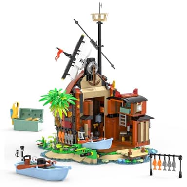 Audaxly Pirate Shipwreck Building Set - Pirate Ship House Building Kit with Boat, Tavern, Treasure and More, Birthday Gifts for Boys Aged 8+, Families Building Time, 1035PCS