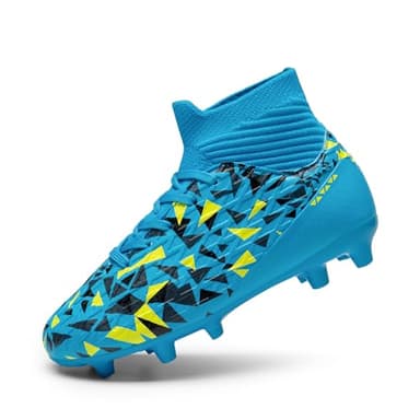 DREAM PAIRS Boys Football Cleats Youth High Top Firm Ground Soccer Shoes for Little/Big Kids,Size 4 Big Kid,Blue,SDSO2402K