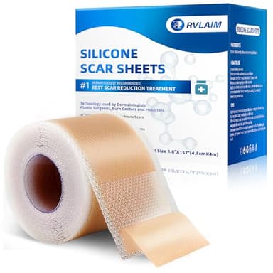 Rvlaim Silicone Scar Sheets, Silicone Scar Tape(1.8” x 157” Roll 4M), Silicone Scar Sheets for Surgical Scars, Keloid Bump Removal, Stretch Marks Removal, C-Section, Burn et