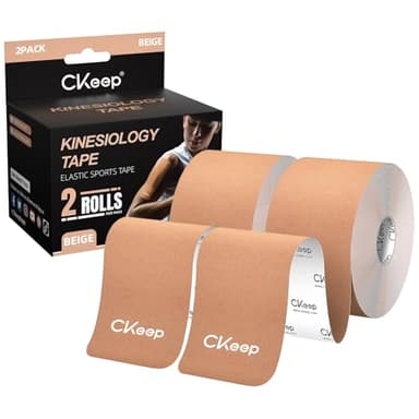 CKeep Kinesiology Tape, Uncut 2 Rolls, Original Cotton Elastic Premium Athletic Tape,Latex Free Hypoallergenic, 2inch x 16ft, Beige