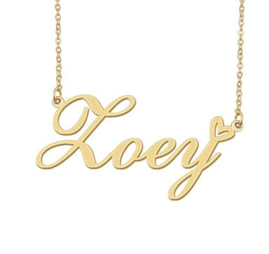Aoloshow Zoey Name Necklace Heart Charm Pendant 18k Gold Plated Stainless Steel Jewelry for Womens Graduation