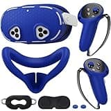 Silicone Cover Set Compatible with Meta/Oculus Quest 3s Accessories, VR Silicone Face Cover, VR Shell Cover,Touch Controller Grip Case,Camera Lens Protector Set (Blue)