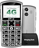 artfone A400 4G Cell Phone for Seniors丨Dumb Phone Unlocked with SOS Button丨2MP Camera丨2.4" LCD丨Super-Loud Speaker丨Speed Dial丨Basic Phone with 1800mAh Battery丨Charging Dock丨USB-C,Dual-Nano SIM - Silver