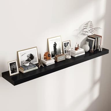 Venusmiles Floating Shelves for Wall, 72 Inch Wide x 12 Inch Deep Floating Shelves, Long Wood Floating Wall Shelf Shelves for Living Room Bathroom Bedroom Kitchen Home - (Black, 72" W x 12" D x 2" H)