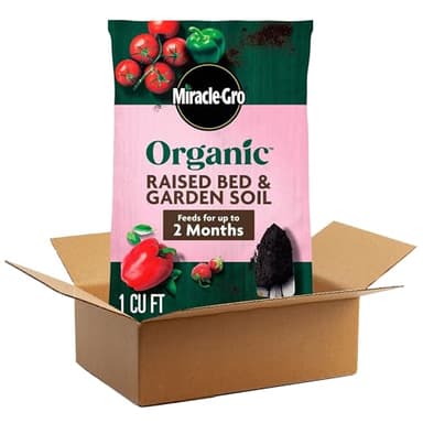 Miracle-Gro Organic Raised Bed and Garden Soil with Quick Release Natural Fertilizer, Peat Free, Feeds Plants Up to 2 Months, OMRI Listed, 1 cu. ft.