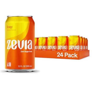Zevia Zero Sugar Soda, Orange, 12 oz Cans (24-Pack) – Naturally Sweetened, Non-GMO Project Verified, Gluten-Free, Vegan