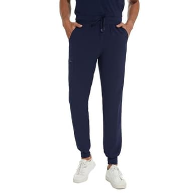 COZYFIT Scrub Pants for Men - Slim Jogger Pants with 5 Pockets, Yoga Waistband, Anti-Wrinkle Scrubs for Men Navy Blue