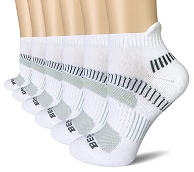 BERING Women's Athletic Running Cushioned Ankle Socks, Size 6-9, White, 6 Pairs