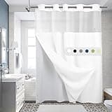 LYLYCTY No Hook Shower Curtain with Snap in Liner Set,Modern White Fabric Shower Curtains for Bathroom Hotel Style Decor 71x74