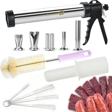 WILDDIGIT Professional Beef Jerky Gun Kits, Stainless Steel Jerky Maker, Jerky Cannon, Meat Gun with 5 Stainless Nozzles and 5 Brushes