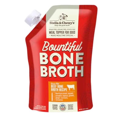 Stella & Chewy's Human-Grade Grass-Fed Beef Bone Broth for Dogs - Joint & Gut Health Liquid Food Topper with Collagen & Turmeric, 16 Fl Oz Resealable Pouch