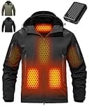 Men's Soft Shell Heated Jacket with Hood and Battery Pack 12v Warming Self Heating Hoodie Apparel Clothes Waterproof Motorcycle Winter Outdoor Work 7.4 Rechargeable Electric Powered USB