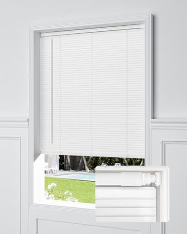 UNISHADES No Drill Blinds for Windows 1" Vinyl L-Shaped Slats Cordless Mini Blinds for Home, for Window Size 21" W × 36" H White