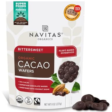 Navitas Organics Organic Bittersweet Cacao Wafers, 8oz — Organic, Fairtrade, Non-GMO, Gluten-Free