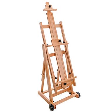 U.S. Art Supply Master Multi-Function Studio Artist Wooden Floor Easel - Large Heavy Duty Adjustable H-Frame, Tilts Flat, Mast Adjusts to 97" High - Beechwood Painting Canvas Holder Stand with Wheels