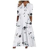 Boho Dress for Women Maxi, Porsha Williams Favorites Clothes Ladies Dresses Casual Modest Summer Dresses Women's Butterfly Floral Print Short Sleeve Midi Dress Casual V Neck (XXL, Dark Gray)