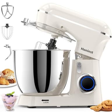 Honinst Stand Mixer, 6.5QT 10-Speed Tilt-Head Electric Stand Mixer, 3-In-1 Kitchen Mixer with Bowl, Dough Hook, Whisk and Beater, Food Mixer for Baking, Cake and Most Home Cooks, Beige