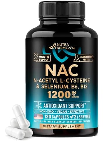 NAC Supplement | Selenium | B6 | B12 - Antioxidant, Immune Support - N Acetyl Cysteine 600 mg per Capsule, 1200 mg per Serving - Made in USA - Non-GMO, Gluten-Free, Vegan - 120 caps, 2 Month Supply
