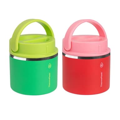 ThermoFlask 20 oz Double Wall Insulated Food Jar, 2-Pack, Raspberry + Candy Pink / Shamrock + Citron