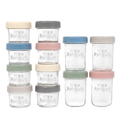 WeeSprout Glass Baby Food Storage Jars w/ Lids (4/8 oz, 12 Pack Set) Snack, Reusable Small Containers, Breast Milk, Fridge, Freezer, Microwave & Dishwasher Safe, Essential Must Have for Infants