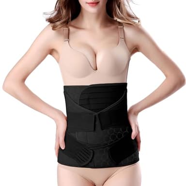 ChongErfei 3 in 1 Postpartum Belly Wrap - Recovery Belly/Waist/Pelvis Belt Black Postpartum Belly Band,Black L