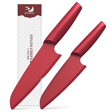 SWIBINJIT Nylon Knife for Nonstick Pans Safe, 2 Piece Set 11” and 9” Plastic Nylon Knife for Cutting Fruits, Veggies and Bread